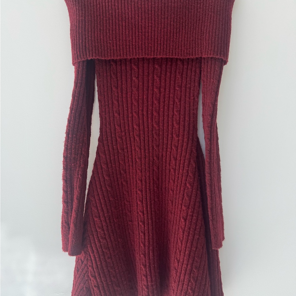 Women’s Off-Shoulder Cable Knit Sweater Dress - Burgundy. Worn once